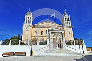 Facade of cathedral of Lefkes town photo