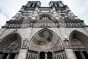 Facade of Cathedral Notre Dame in Paris