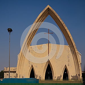 Facade of Cathedrale Notre-Dame de la Paix aka Cathedral Of Our Lady of peace in NDjamena, Chad