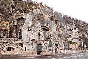 Facade of the Cave Church located inside Gellert Hill in Budapest photo
