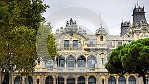 Facade of the central building port of Barcelona in Spain