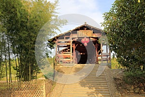 Facade of the Chinese Song dynasty covered bridge in wuyuan county, adobe rgb