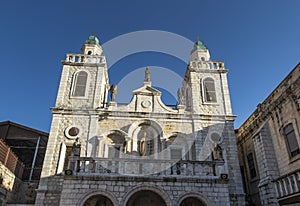 The facade of the church at the Galilean Cana in Israel, the site of Jesus` first miracle