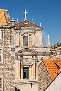 Facade of Church of Jeronima in old town Dubrovnik in Coratia, view from city wall photo