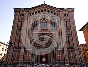 Facade of the church of the Sacred Heart of Jesus Chiesa del Sacro Cuore in Bologna. Italy