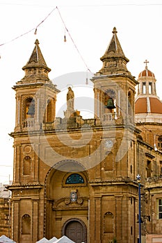 Facade of the church of the Sanctuary of the Madonna of Pompeii in Marsaxlokk on the island of Malta