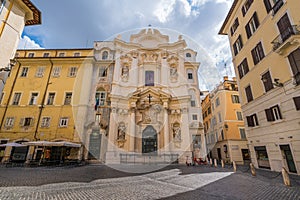 The facade of the Church of Santa Maria Maddalena in Rome, Italy.