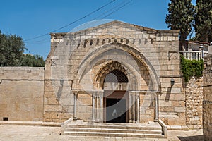 Facade of  Church of the Sepulchre of Saint Mary, also Tomb of the Virgin Mary, a Christian tomb in the Kidron Valley, at the foot