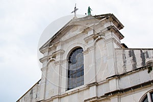 Facade of the Church of St. Euphemia also known as Basilica of St. Euphemia in the old town of Rovinj, Croatia