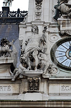 The facade of the city hall of Paris, France.