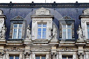 the facade of the city hall of Paris, France.