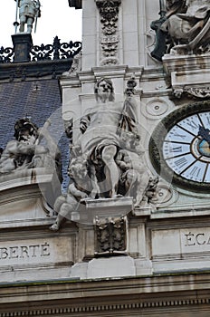 the facade of the city hall of Paris, France.