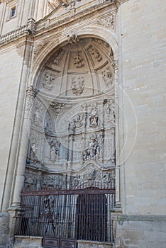 Facade of the Co-Cathedral of Santa MarÃ­a de la Redonda along Calle Portales street