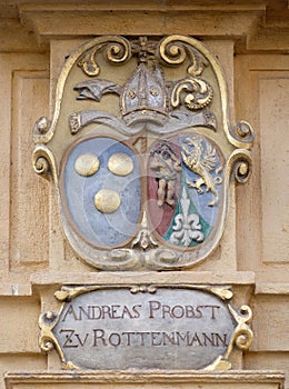 Facade coat of arms on the Landhaus historic center listed as World Heritage by UNESCO in Graz