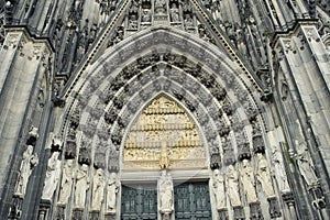 Facade of Cologne Cathedral in Germany.