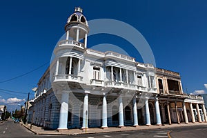 Facade of a colonial building at Parque Jose Marti in Cienfuegos, Cuba