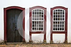 Facade of a colonial house at Tiradentes, Brazil