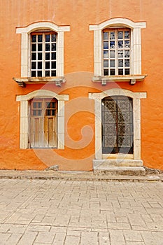 Facade of a colonial house in Valladolid, Mexico