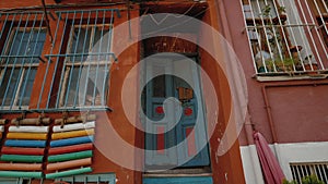 Facade of colored house in Jewish quarter of Istanbul, Turkey, Balat district