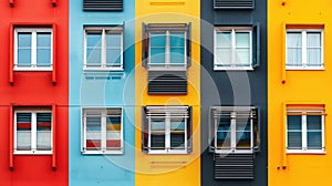 Facade of a colorful modern apartment building