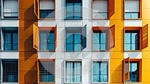 Facade of a colorful modern apartment building