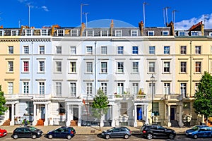 Facade of colourful terraced houses in London photo
