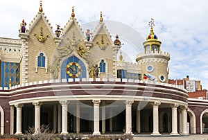 Facade with columns, towers and stained glass windows of Ekiyat Puppet Theater
