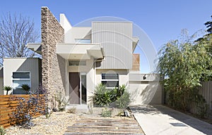 Facade of a contemporary townhouse home photo