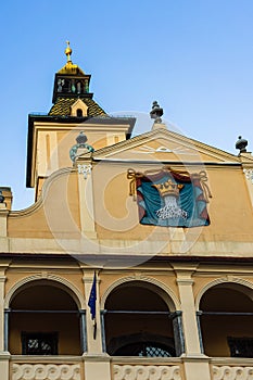 The facade of the Council House Casa Sfatului in the Council Square. Brasov, Romania