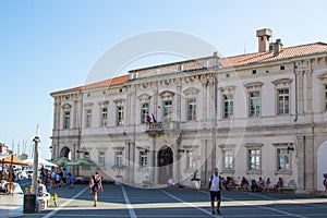 Facade of Court Palace in Tartini Square, in the old town of Piran, in Slovenia