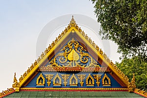 Facade decoration of main prayer hall at Wang Saen Suk monastery, Bang Saen, Thailand