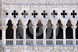 Facade detail of Doge`s Palace on Piazza San Marco, Venice