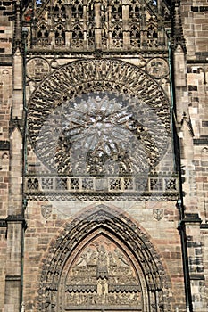 Facade detail of Lorenzkirche, or St. Lawrence church in Nuremberg, Germany