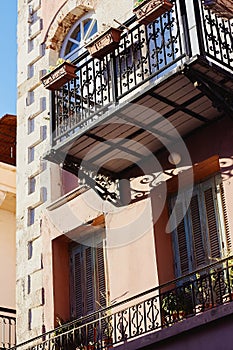 Facade detail of pink house in Mediterranian style photo