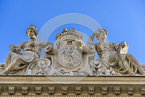 Facade detail of Real Academia Nacional de Medicina building. Located in Arrieta Street, Madrid, Spain photo