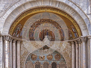 Facade detail of Saint Mark Basilica in Venice Italy