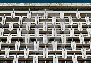 Facade detail of soviet modernism building in Pyatigorsk, Russia photo