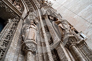 Facade details on the Seville Cathedral of Saint Mary of the See in Seville, Andalusia, Spain