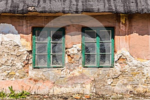 Facade of a dilapidated house