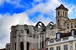 Facade of Do Carmo convent in Lisbon