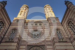 Facade of Dohany Street Synagogue in Budapest city center photo