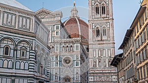 Facade and dome of The Basilica di Santa Maria del Fiore day to night timelapse which is the cathedral church Duomo of
