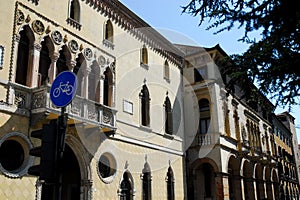 Facade of an elegant building in Padova in Veneto (Italy)