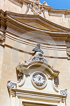 Facade elements of Basilica of St Dominic, parish church of Valletta, Malta