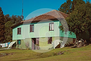 Facade with entrance on old charming cottage