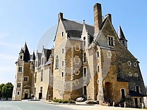 Facade and entrance to the castle of BaugÃ© in Anjou