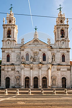 Facade of The Estrela Basilica in Lisbon, capital of Portugal