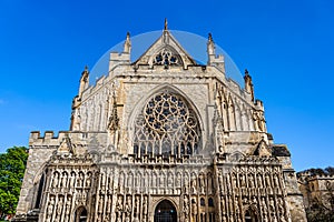 Facade of Exeter Cathedral in Exeter, Devon, England, UK