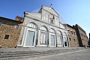 The facade of the famous Basilica of San Miniato in Florence. It is one of the best examples of the Florentine Romanesque style photo