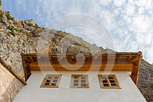 Facade of the famous historic Dervish House in Blagaj. Bosnia and Herzegovina